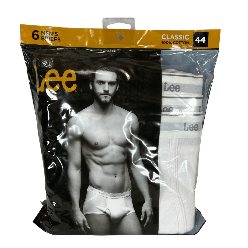 Lee Mens Classic White Cotton Briefs 6-Pack Size 44